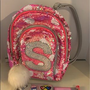 sequin initial backpack